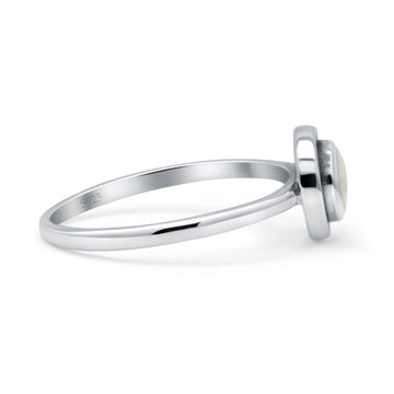 Round Thumb Ring Statement Fashion Ring Oxidized Lab Created White Opal Solid 925 Sterling Silver